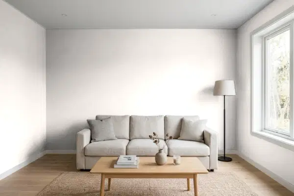 Living room with walls painted Sherwin-Williams Crystalline SW 9691 (simulated)
