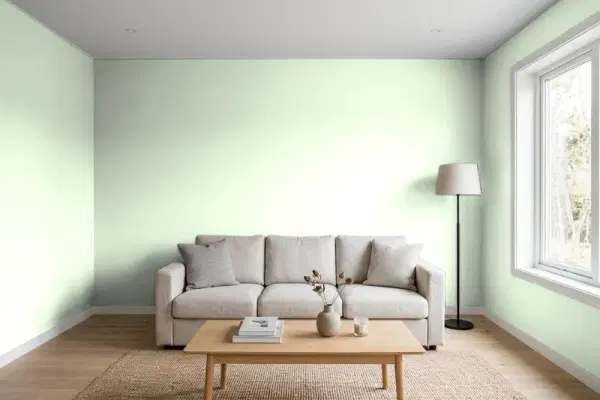 Living room with walls painted Behr Cucumber Crush 440C-2 (simulated)