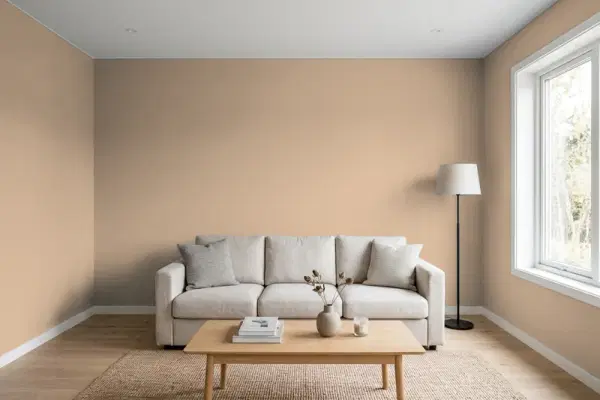 Living room with walls painted Behr Cup Of Cocoa ICC-52 (simulated)