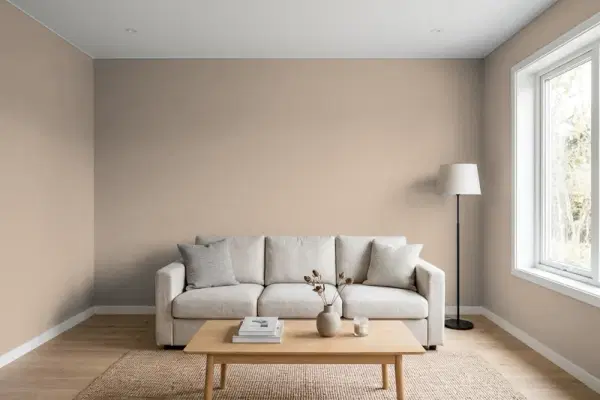 Living room with walls painted PPG Paints Cuppa Coffee 1076-4 (simulated)