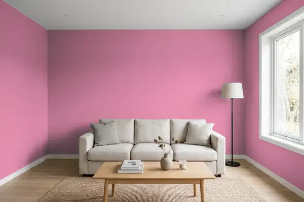 Living room with walls painted Sherwin-Williams Cyclamen SW 6571 (simulated)