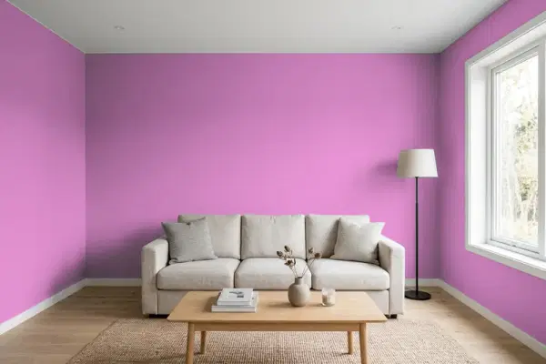 Living room with walls painted PPG Paints Daphne Rose 1252-6 (simulated)