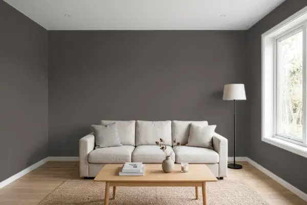 Living room with walls painted Behr Dark Cavern 790F-7 (simulated)