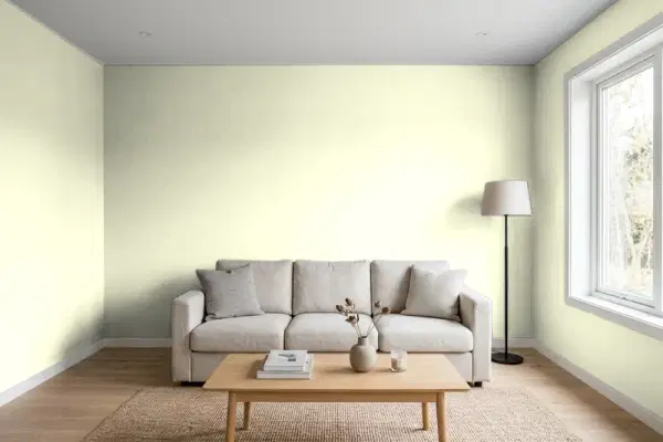 Living room with walls painted Benjamin Moore Dark Linen 2147-60 (simulated)