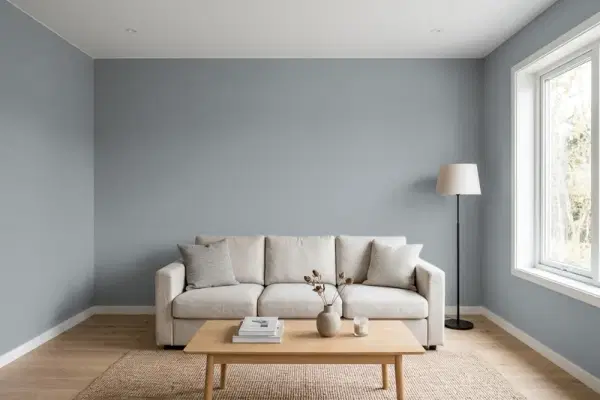 Living room with walls painted Behr Dark Pewter PPU18-04 (simulated)