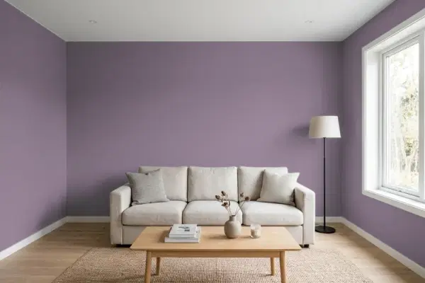 Living room with walls painted Behr Decorative Iris HDC-SP14-9 (simulated)