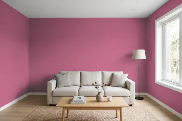 Living room with walls painted Valspar Deep Sunset 1005-3A (simulated)
