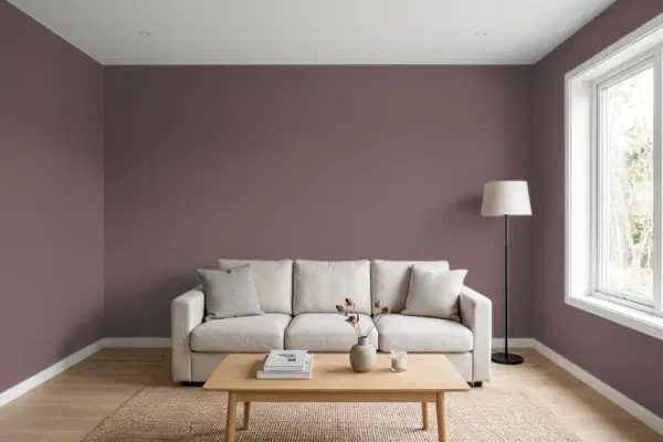 Living room with walls painted Sherwin-Williams Deepest Mauve SW 0005 (simulated)