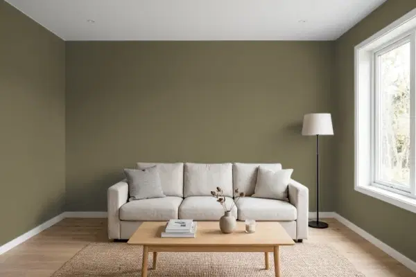 Living room with walls painted Behr Deer Trail HDC-FL14-8 (simulated)