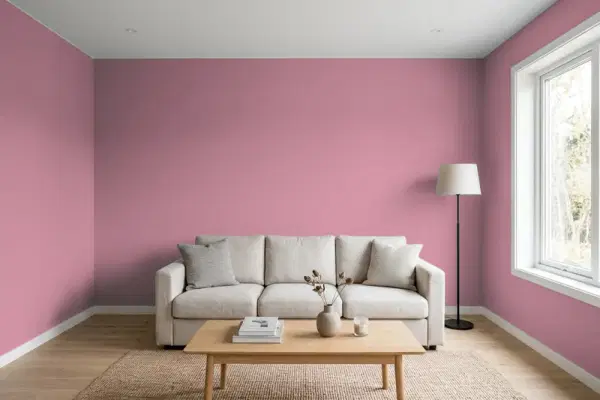 Living room with walls painted Behr Degas Pink 100D-4 (simulated)