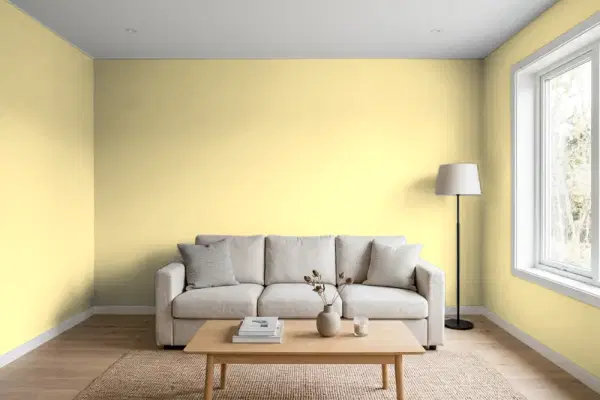 Living room with walls painted PPG Paints Demeter 1107-4 (simulated)