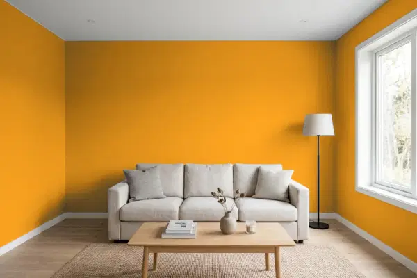 Living room with walls painted Benjamin Moore Desert Sunset 2155-10 (simulated)