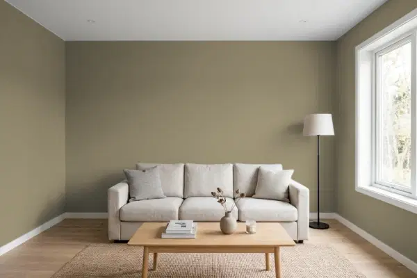 Living room with walls painted Behr Deserted Island PPU8-24 (simulated)