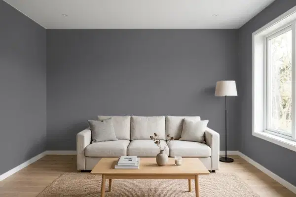 Living room with walls painted Behr Digital N530-6 (simulated)