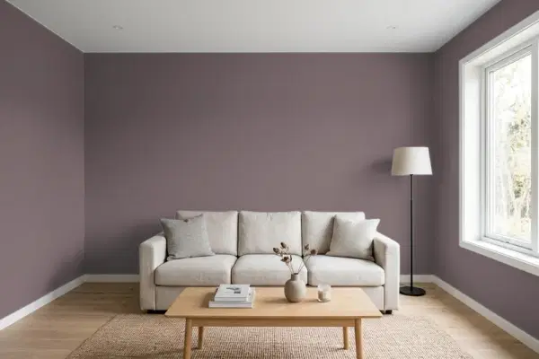 Living room with walls painted Behr Dignified Purple N110-6 (simulated)