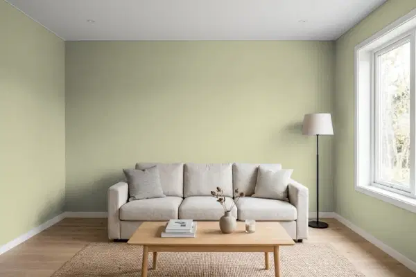 Living room with walls painted Behr Dill Seed PPU9-20 (simulated)