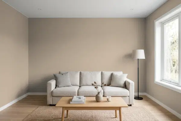 Living room with walls painted PPG Paints Diversion 1021-4 (simulated)