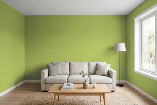 Living room with walls painted PPG Paints Do Not Disturb 1117-6 (simulated)
