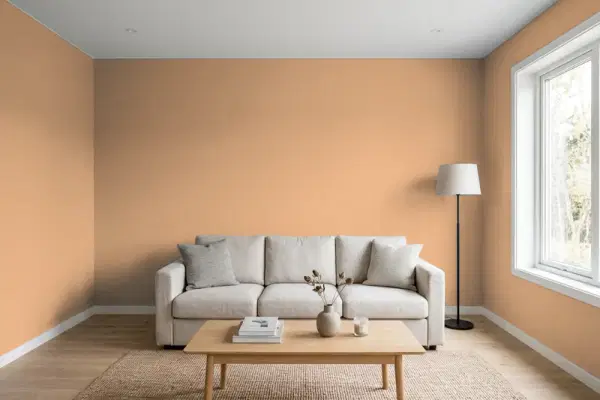 Living room with walls painted PPG Paints Doeskin 1082-5 (simulated)
