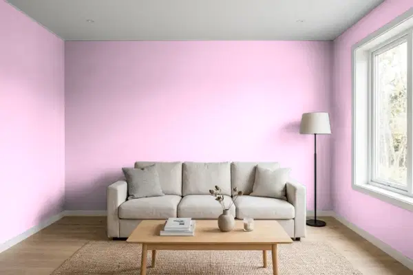 Living room with walls painted Benjamin Moore Dog's Ear 2076-60 (simulated)