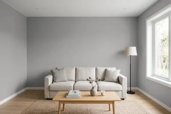 Living room with walls painted Behr Dolphin Gray HDC-NT-10A (simulated)