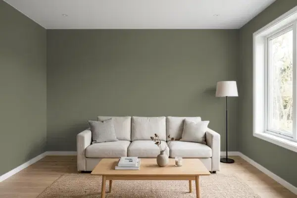Living room with walls painted PPG Paints Double Duty 1030-7 (simulated)