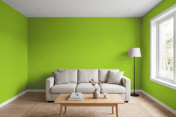 Living room with walls painted Benjamin Moore Douglas Fir 2028-20 (simulated)