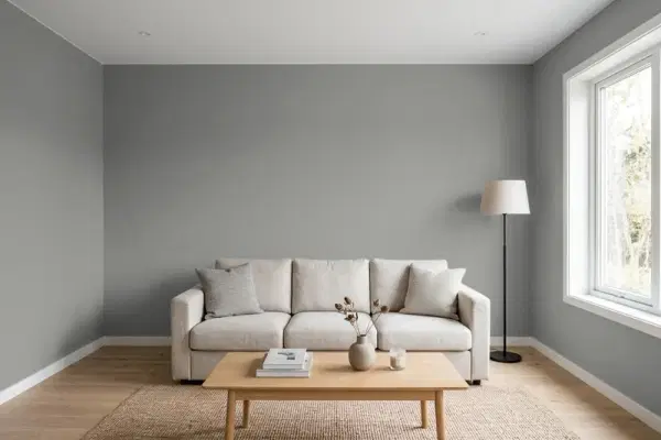 Living room with walls painted PPG Paints Downpour 1010-5 (simulated)