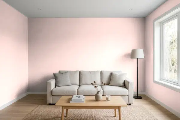 Living room with walls painted Benjamin Moore Dream Whip 2174-60 (simulated)