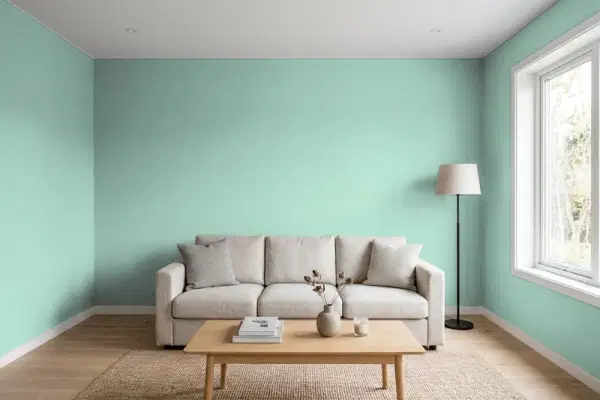 Living room with walls painted Benjamin Moore Dreamcatcher 640 (simulated)