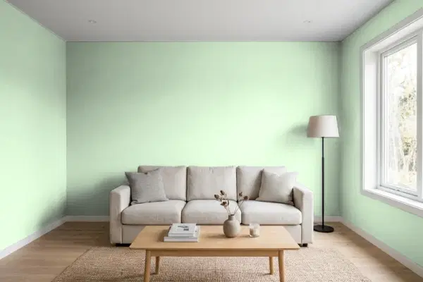 Living room with walls painted PPG Paints Dreamcatcher 1131-3 (simulated)