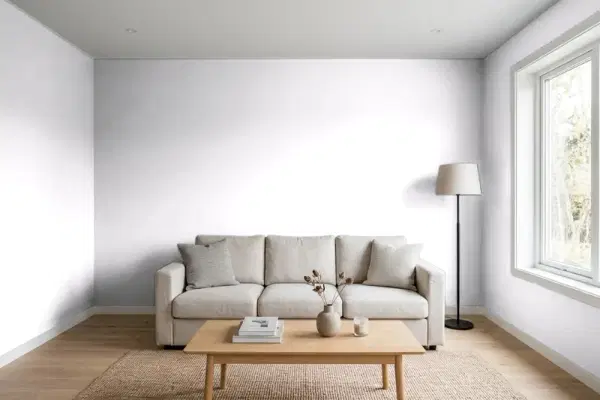 Living room with walls painted Behr Dried Lavender PPL-22 (simulated)