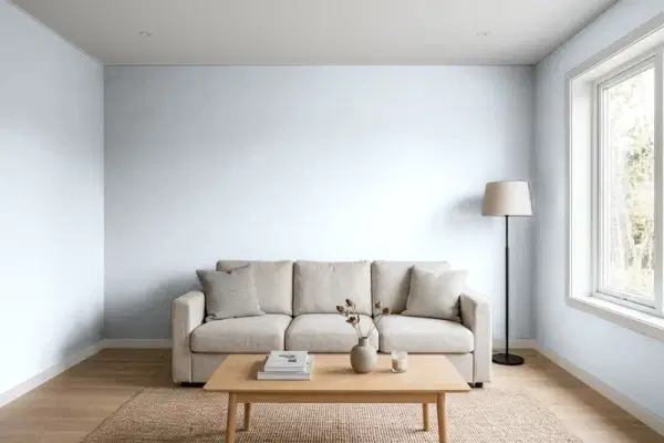 Living room with walls painted Behr Drowsy Lavender 610E-3 (simulated)