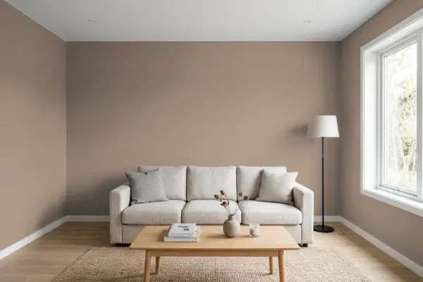Living room with walls painted Behr Dry Brown N230-5 (simulated)