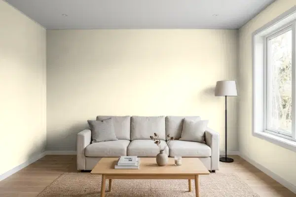 Living room with walls painted Behr Dry Creek ECC-17-2 (simulated)