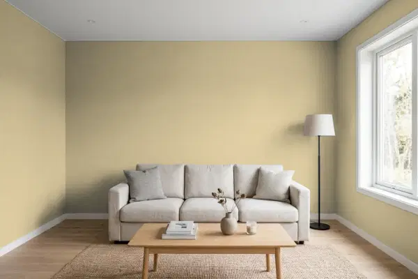 Living room with walls painted Valspar Dry Earth 6008-4A (simulated)