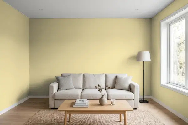 Living room with walls painted Valspar Dry Leaf 3008-8A (simulated)