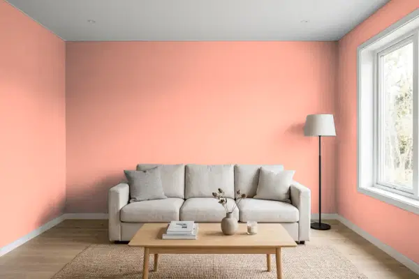 Living room with walls painted Behr Duchess Rose 190B-4 (simulated)