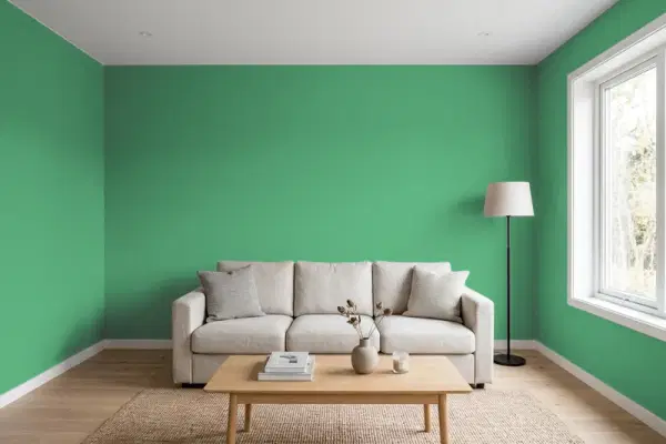 Living room with walls painted Benjamin Moore Dunmore Green CW-540 (simulated)