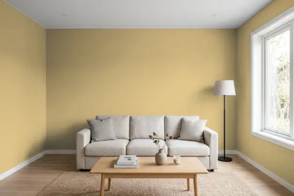 Living room with walls painted Sherwin-Williams Dusted Olive SW 9028 (simulated)
