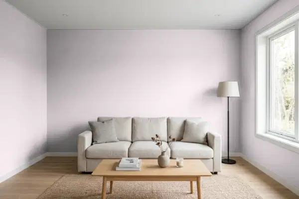 Living room with walls painted Behr Dusty Lilac N110-1 (simulated)