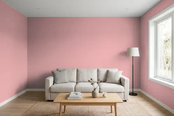 Living room with walls painted Behr Dusty Rose S140-4A (simulated)