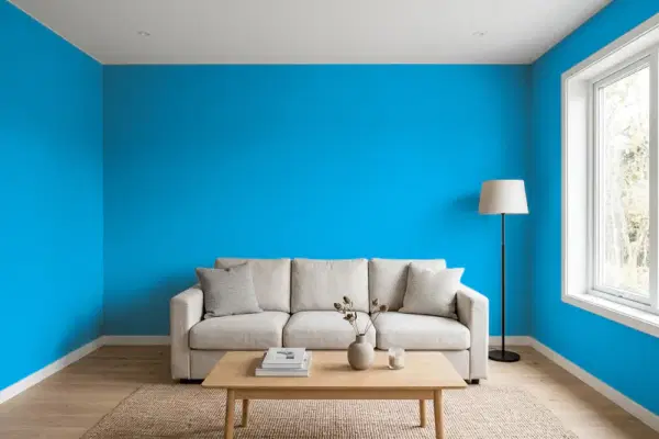 Living room with walls painted Sherwin-Williams Dynamic Blue SW 6958 (simulated)