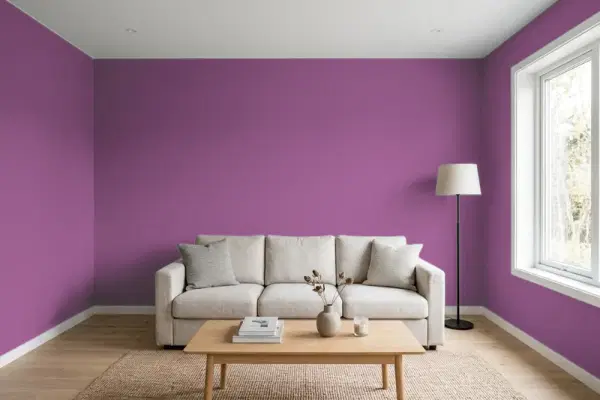 Living room with walls painted Behr Dynamic Magenta HDC-MD-07 (simulated)