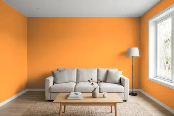 Living room with walls painted PPG Paints Dynamo 17-22 (simulated)