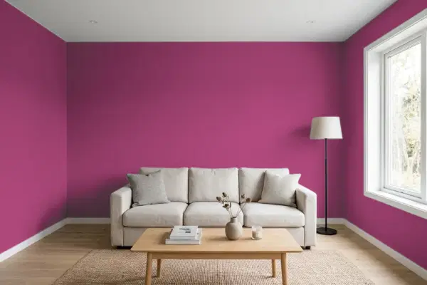 Living room with walls painted Sherwin-Williams Dynamo SW 6841 (simulated)