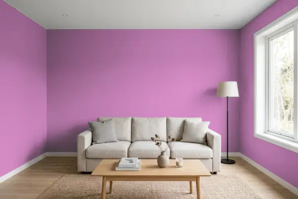Living room with walls painted Behr Eccentric Magenta P110-5A (simulated)