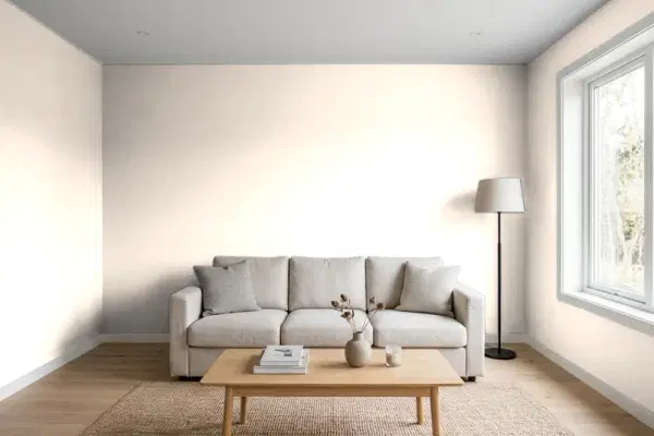 Living room with walls painted Benjamin Moore Ecru 2014-70 (simulated)