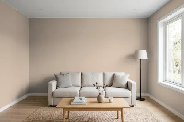 Living room with walls painted PPG Paints El Capitan 1020-4 (simulated)