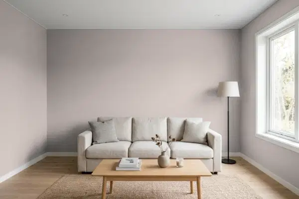 Living room with walls painted Benjamin Moore Elephant Gray 2109-50 (simulated)